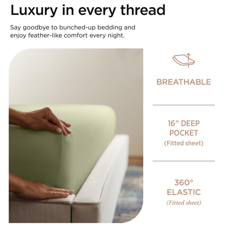 Threadmill Luxury 800 Thread Count Full Size 100% Cotton Sheets - Sage Green Sateen Weave Bed-Sheets, Better Than Egyptian Cotton, 4 Pc Solid Bed Set, Fits 16" Deep Pocket - Image 3